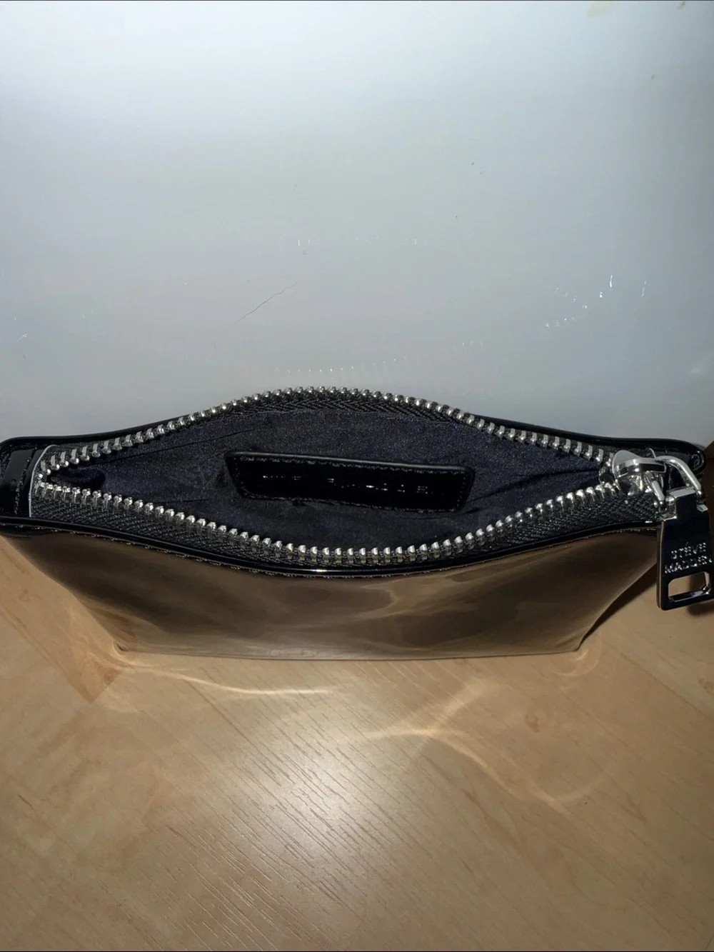 Steve Madden Black Patent Leather Zip Pouch